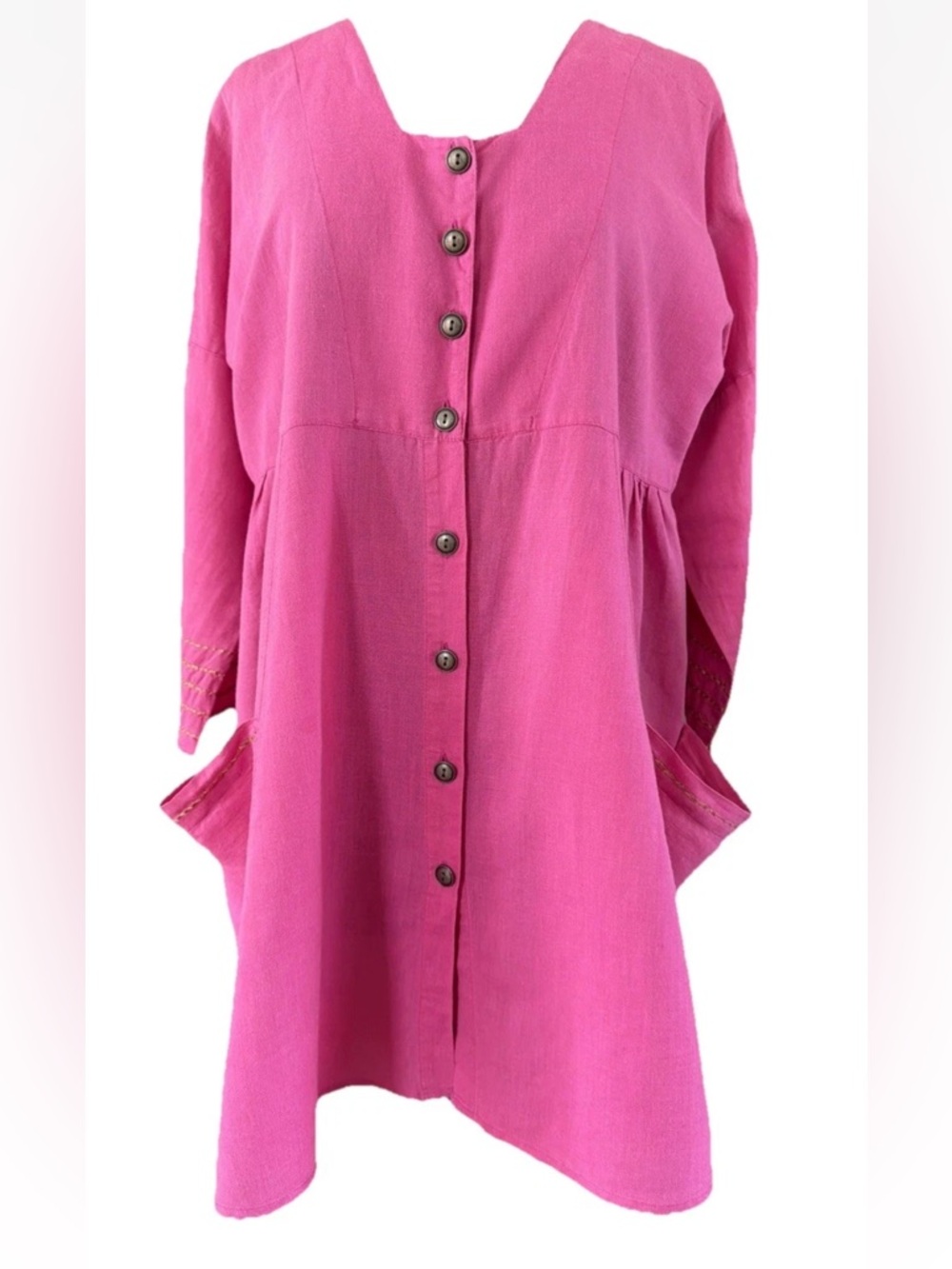 Gudrun Sjoden Pink Tunic Top Cotton Linen Size Small Layering Pockets 3/4 Sleeve